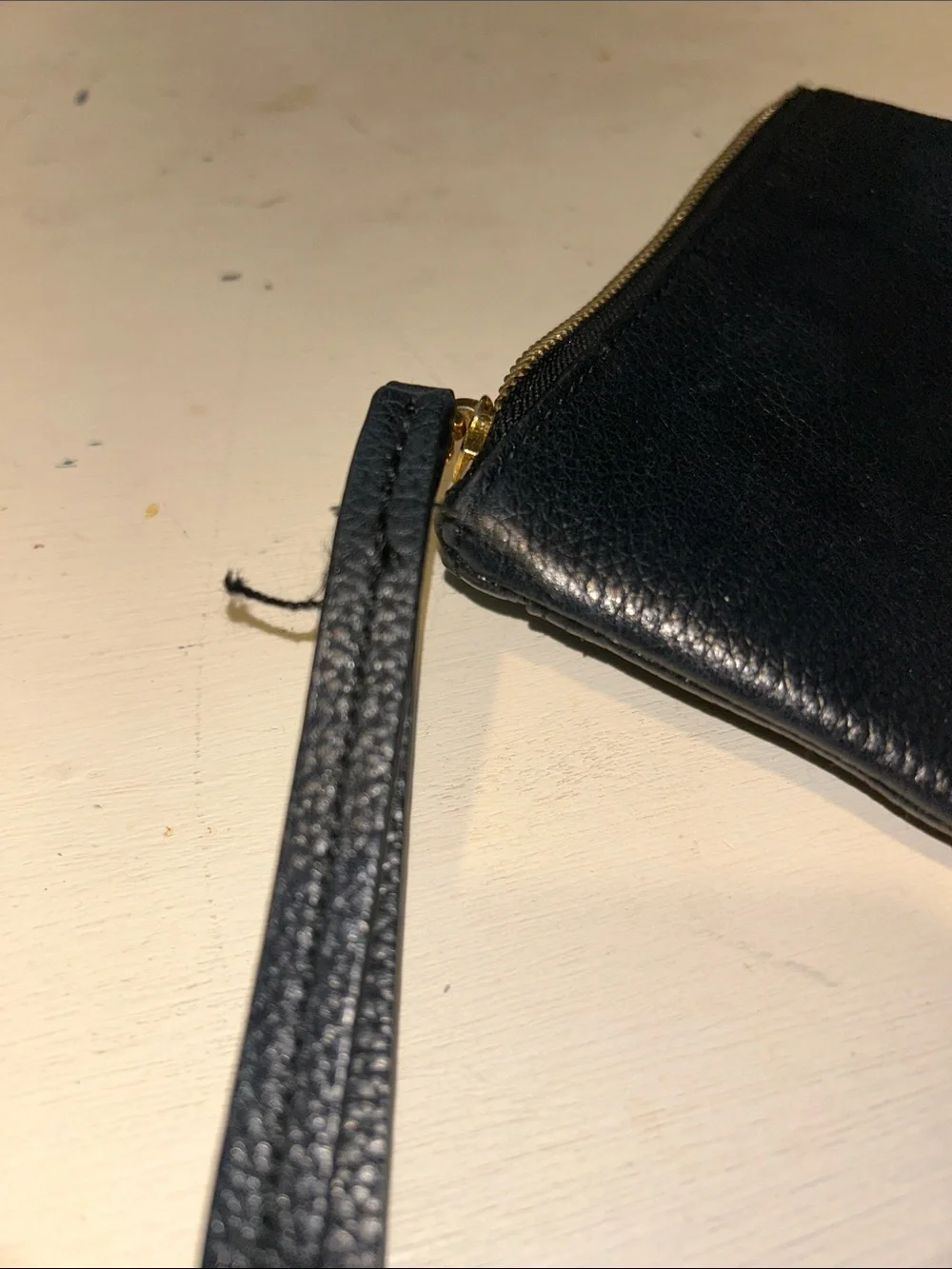 Marc Jacobs Navy Pebbled Leather Wristlet with Gold Logo